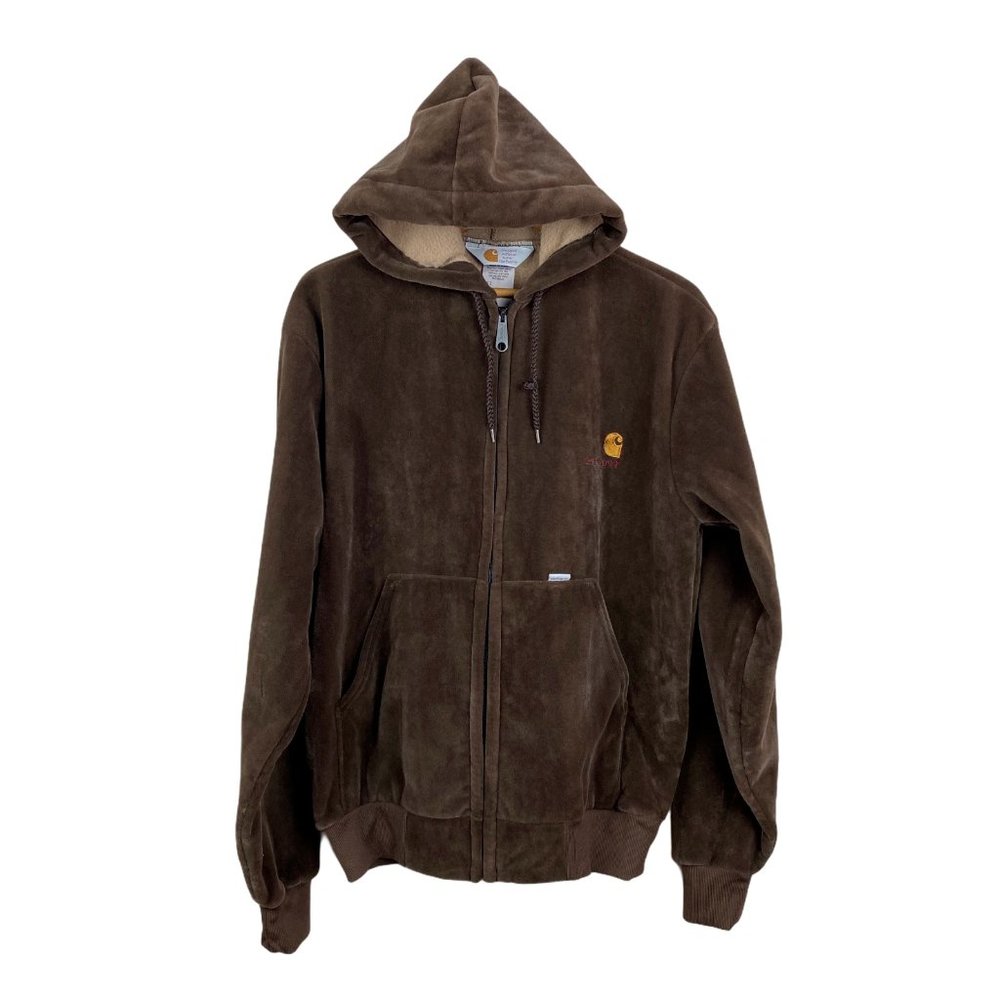 Carhartt Velour Hoodie Sweatshirt Fleece Lined M